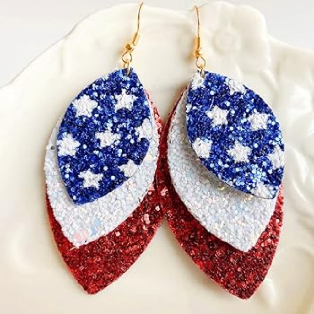 Patriotic American -Teardrop earrings red, white and blue